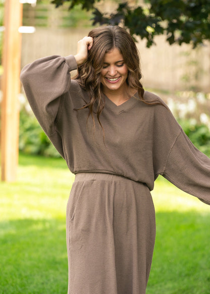 Lynette Waffle Thermal V-Neck Set - FINAL SALE