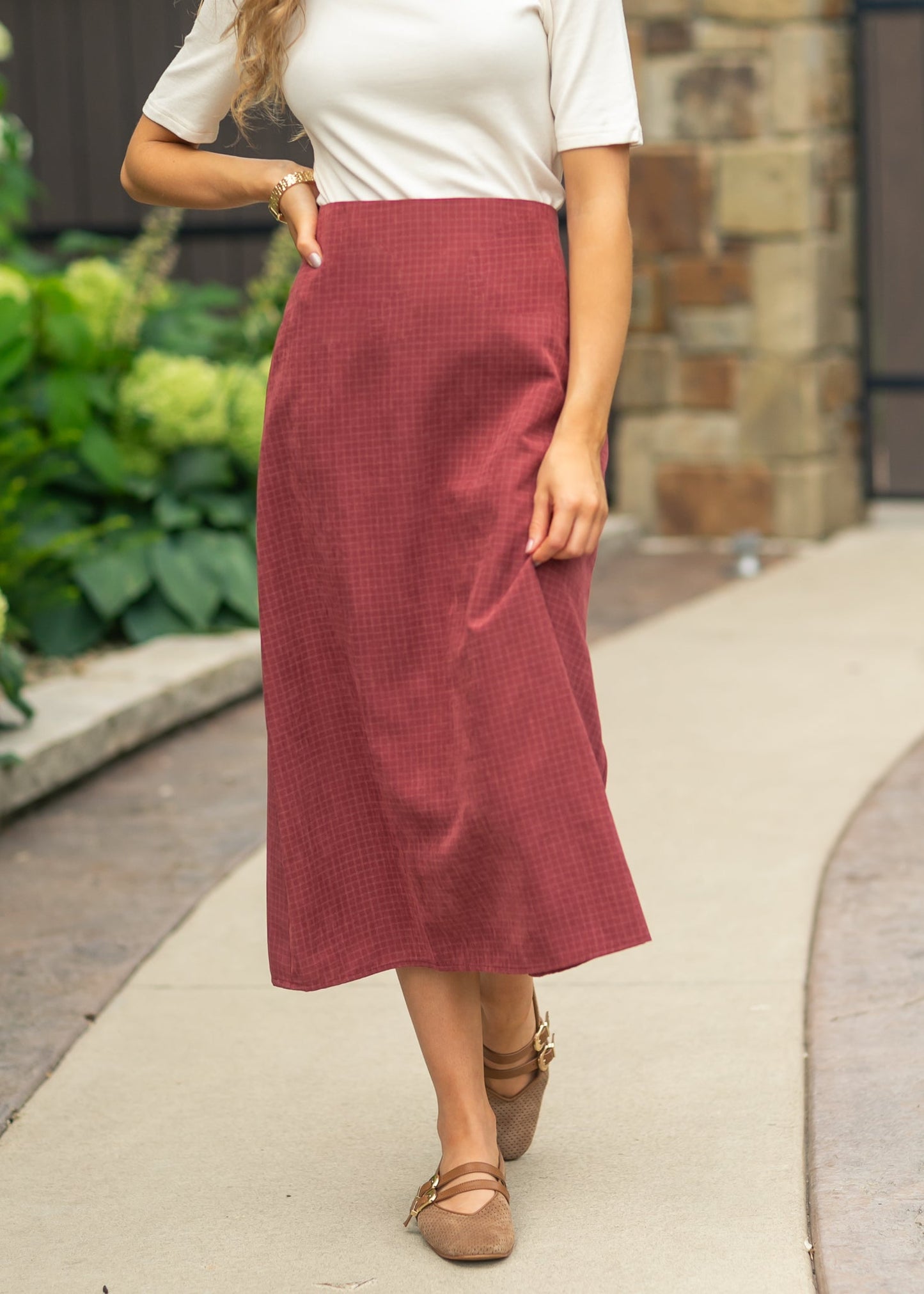 Maroon Gingham Satin Skirt - FINAL SALE