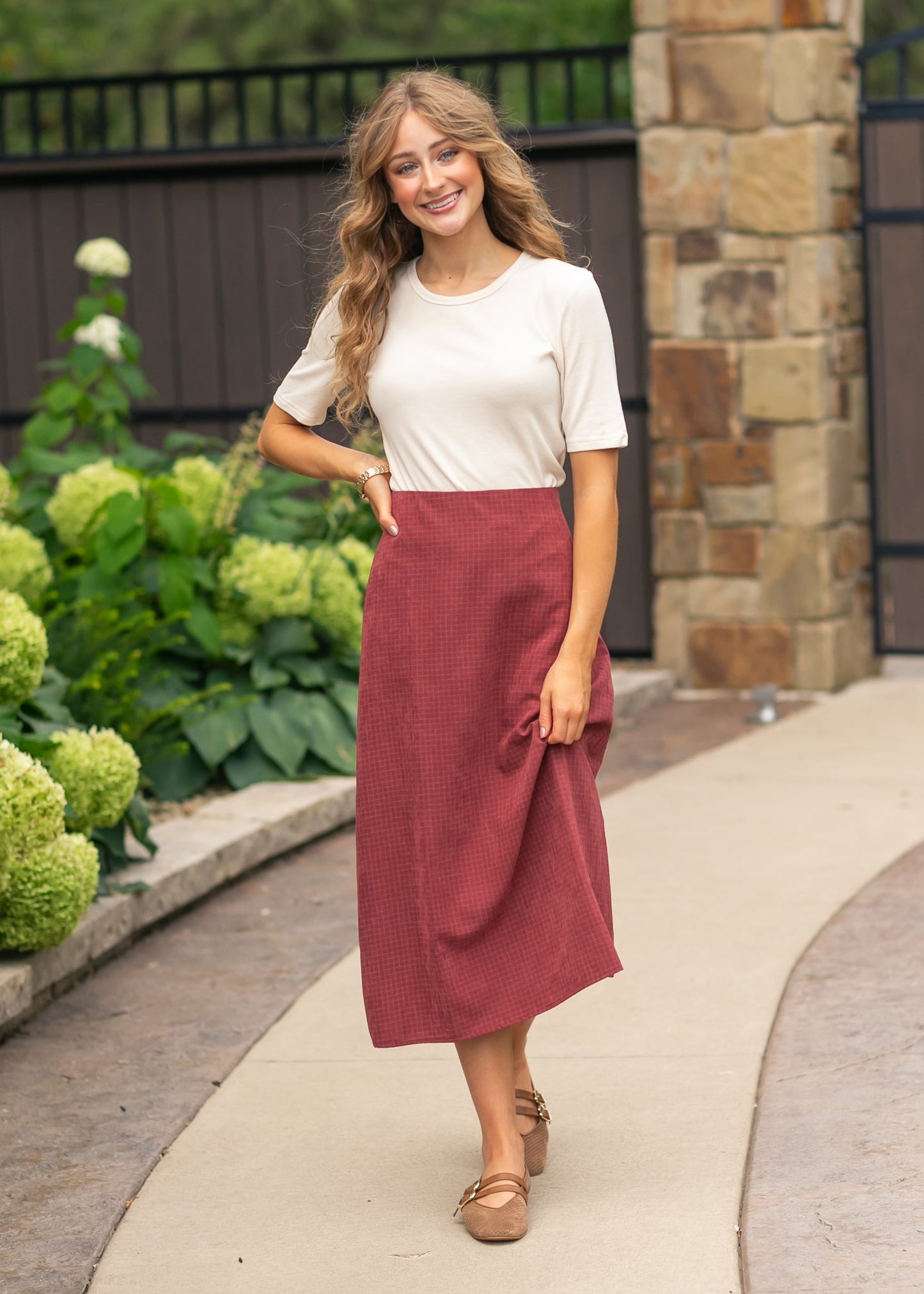 Maroon Gingham Satin Skirt - FINAL SALE