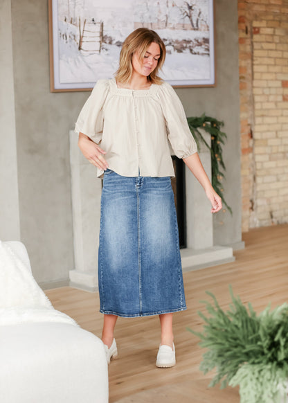 Medium Wash Back Slit Denim Skirt - FINAL SALE