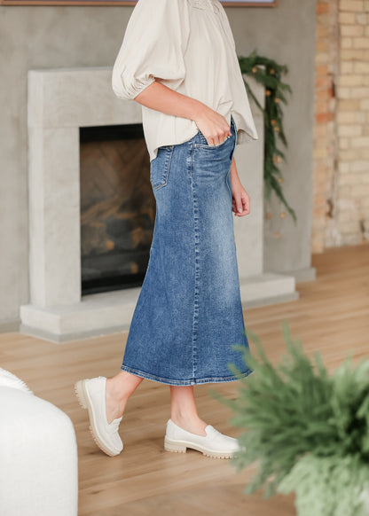 Medium Wash Back Slit Denim Skirt - FINAL SALE