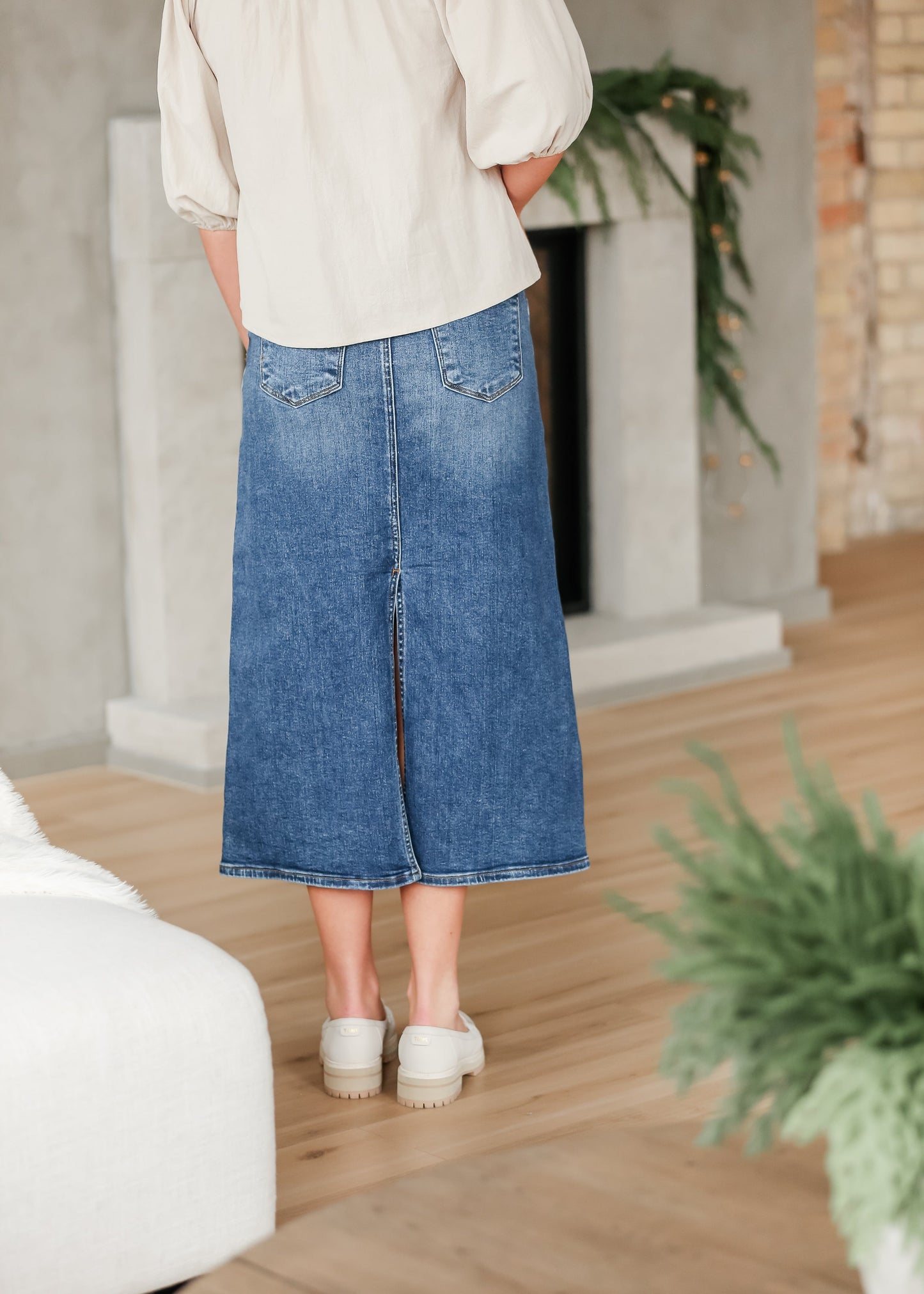 Medium Wash Back Slit Denim Skirt - FINAL SALE