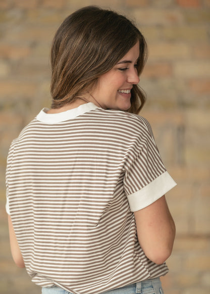 Stripe Contrast Trim Top