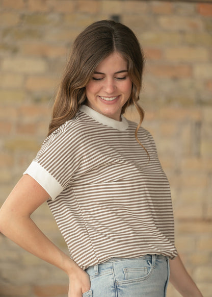Stripe Contrast Trim Top