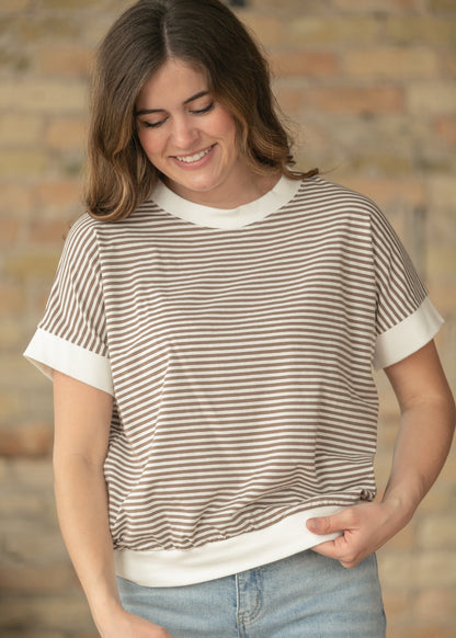 Stripe Contrast Trim Top