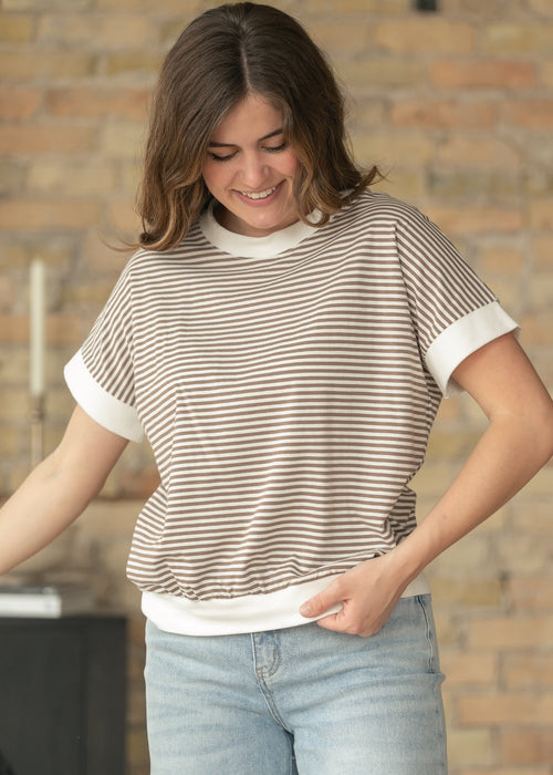 Stripe Contrast Trim Top
