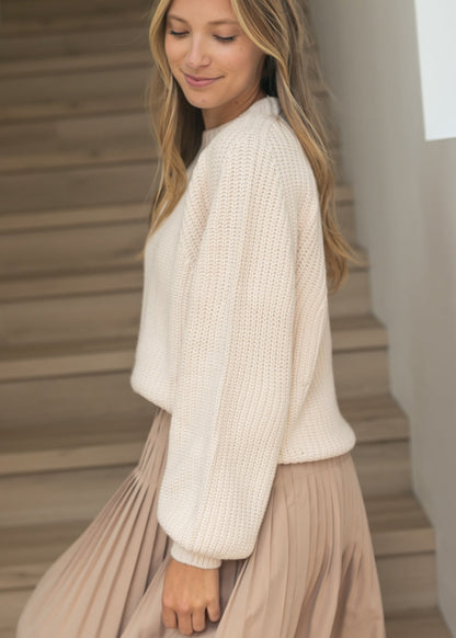 elan Mock Neck Off White Sweater - FINAL SALE