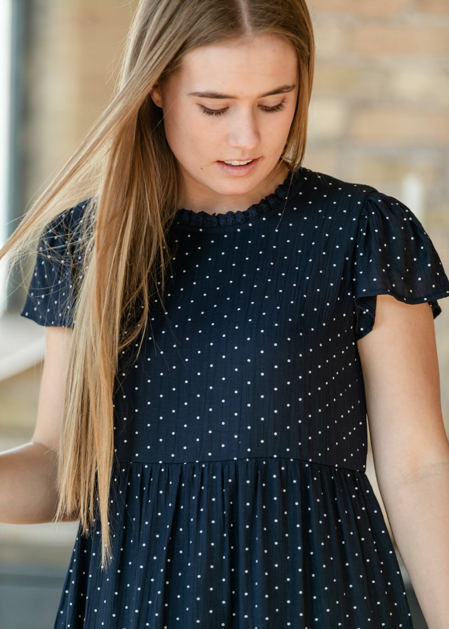 Navy Polka Dot Tiered Midi Dress