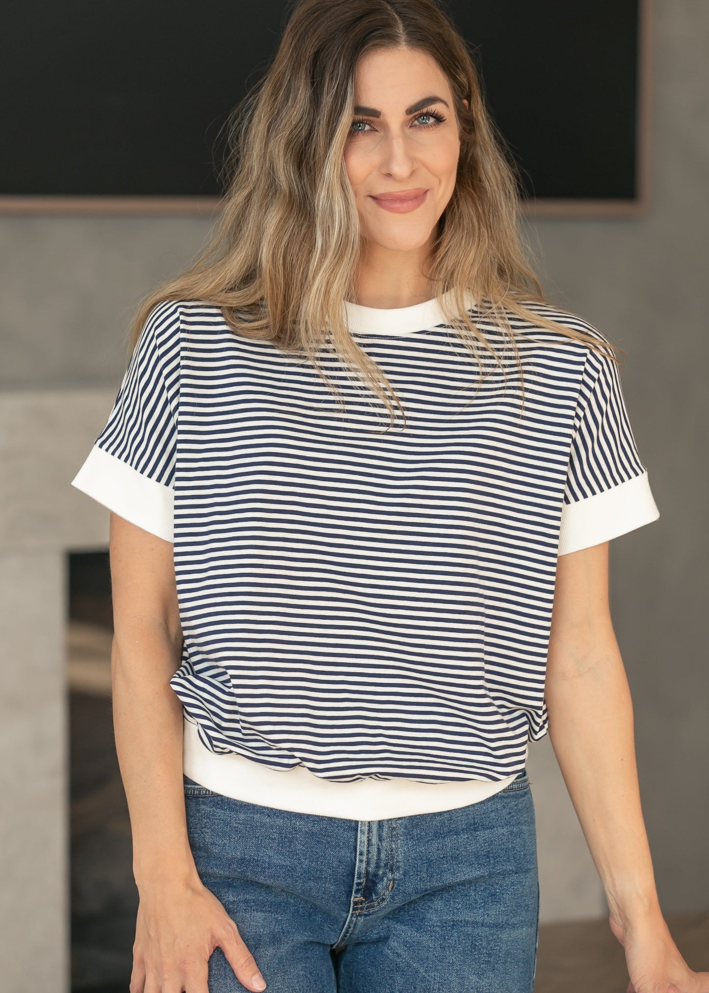 Stripe Contrast Trim Top