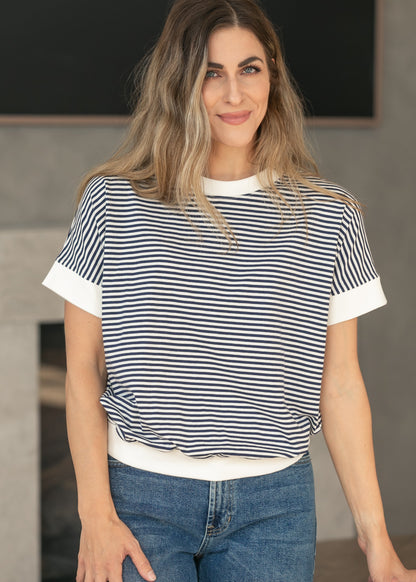 Stripe Contrast Trim Top