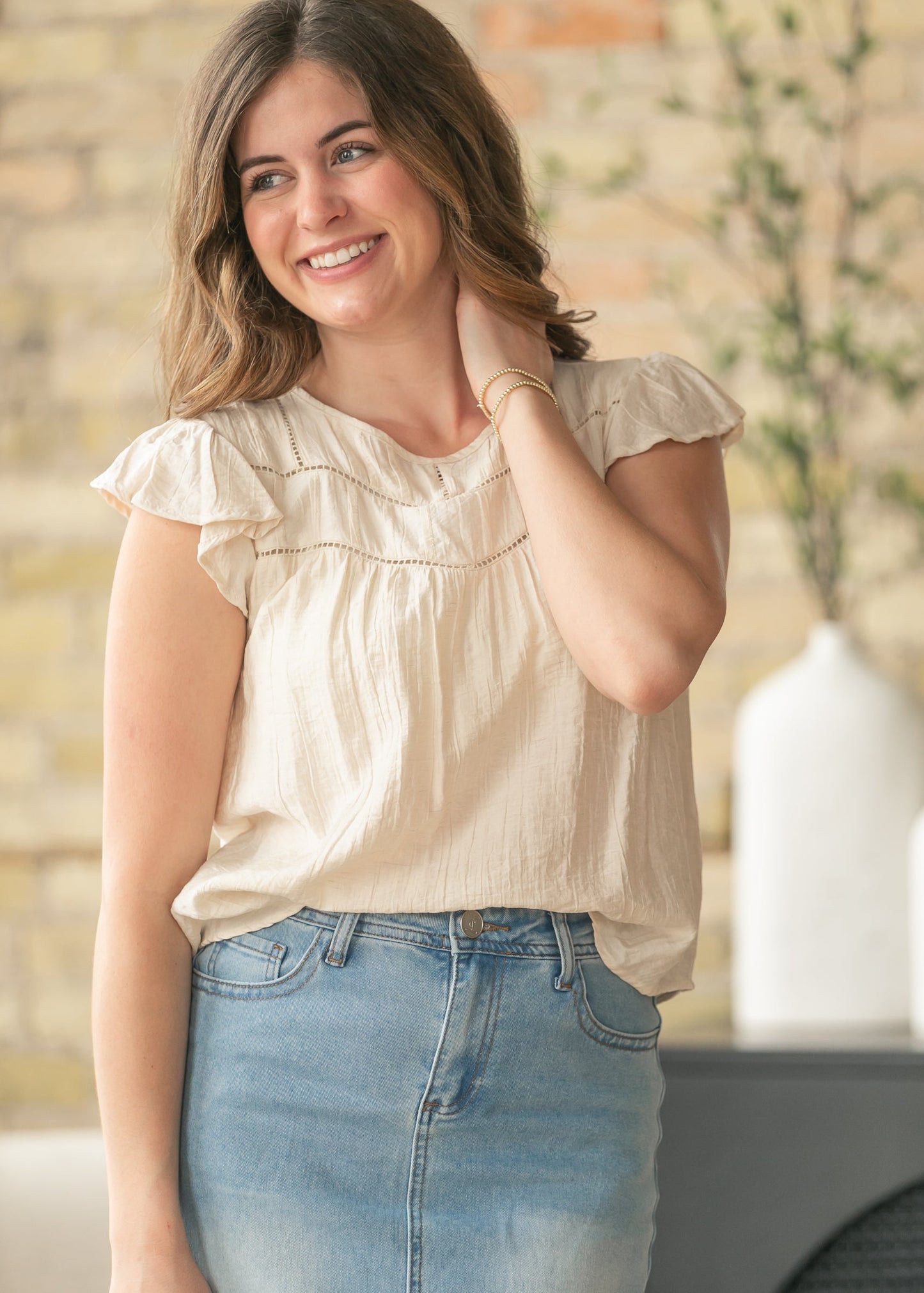 Ladder Lace Flounce Sleeve Top