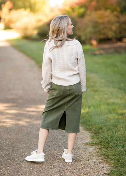 Olive Denim Midi Skirt - FINAL SALE
