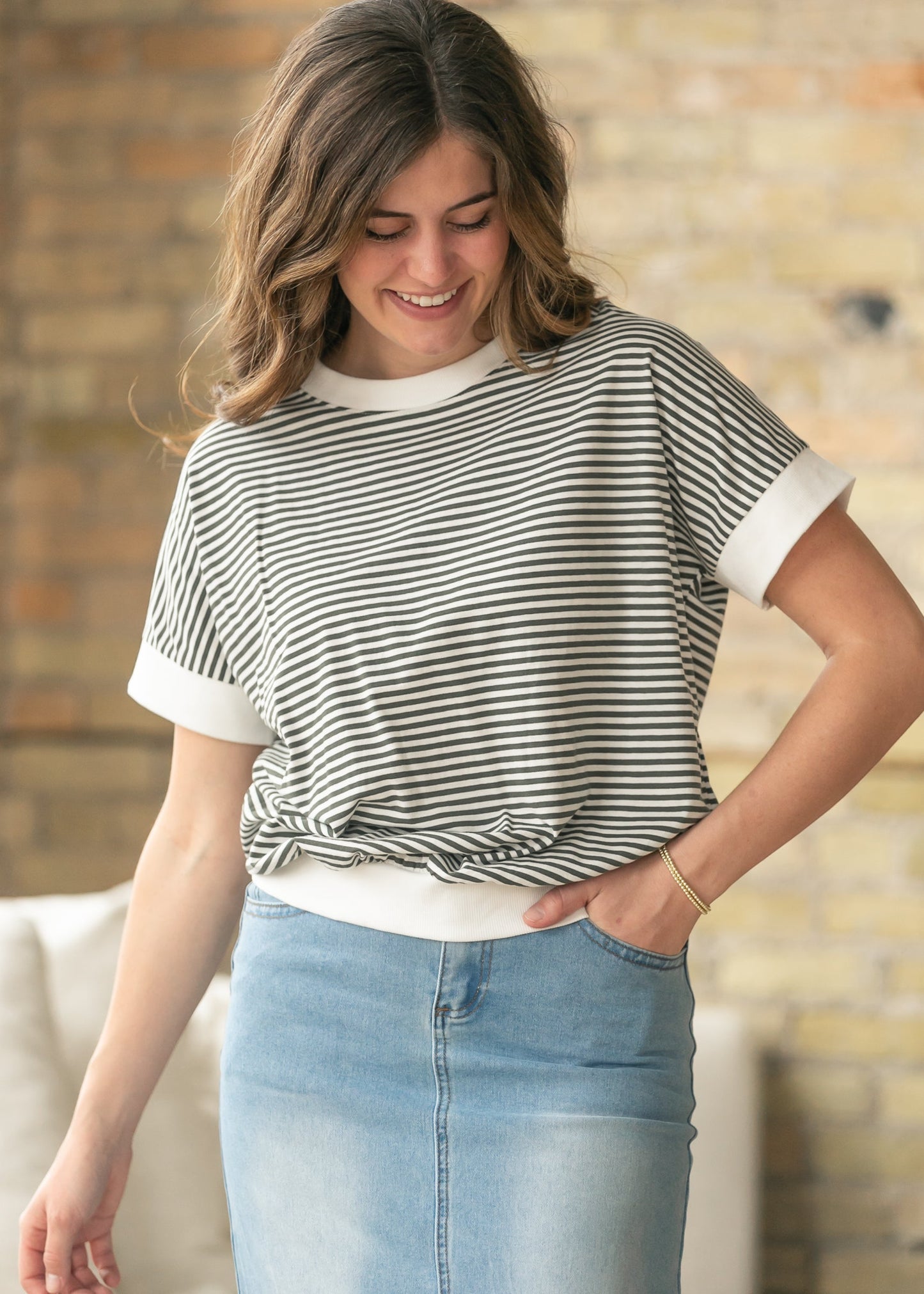 Stripe Contrast Trim Top