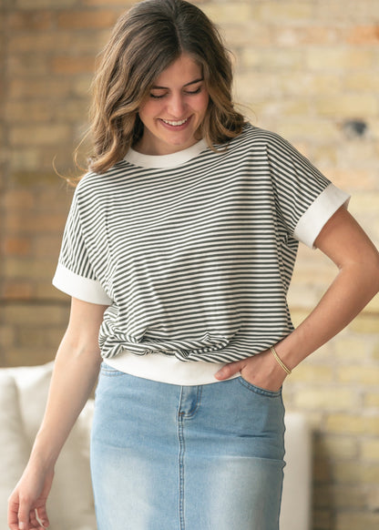 Stripe Contrast Trim Top