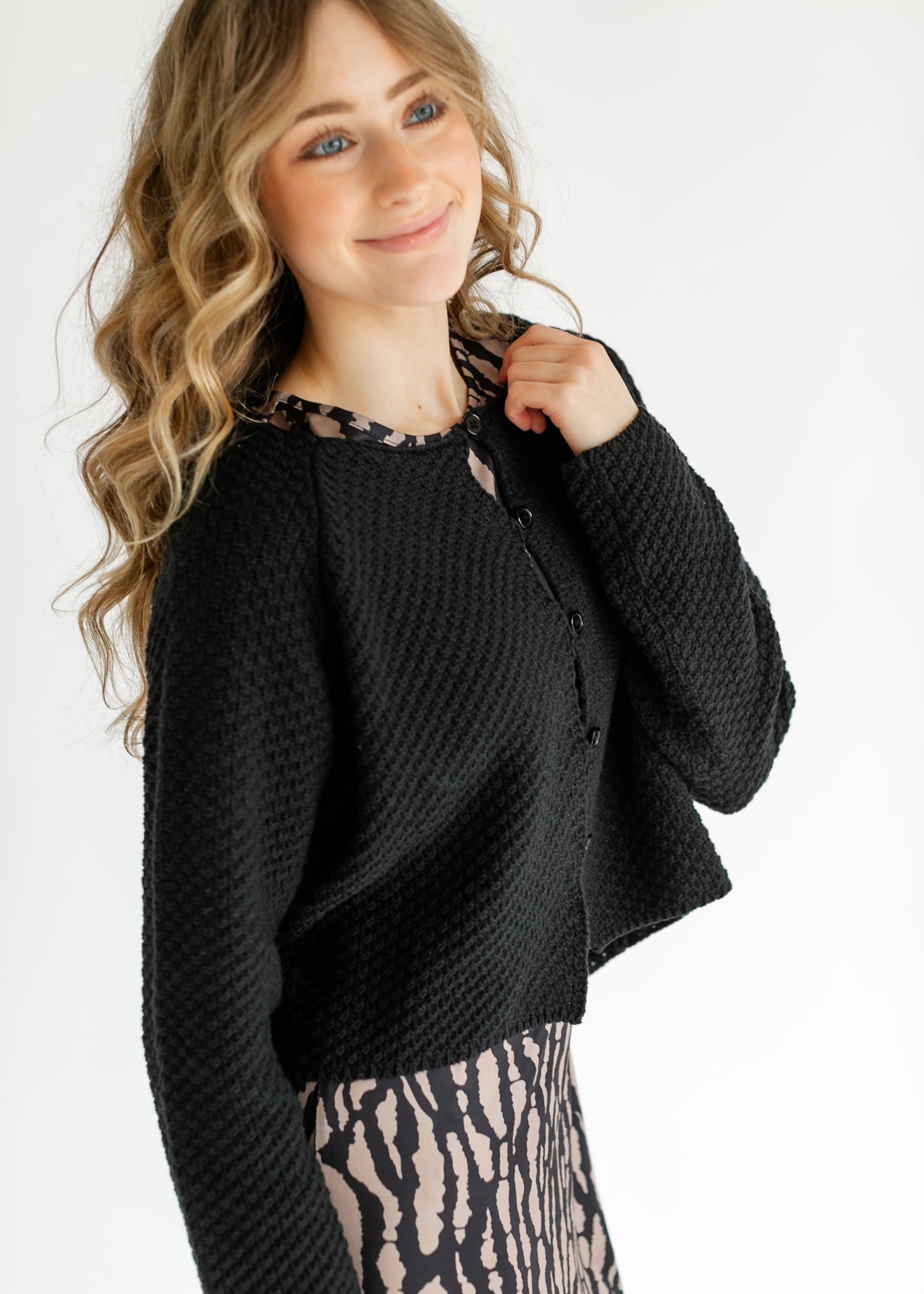 Opal Black Knit Front Button Cardigan - FINAL SALE