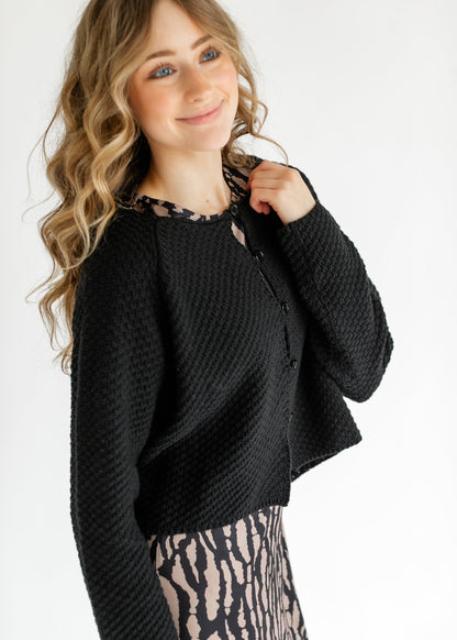 Opal Black Knit Front Button Cardigan - FINAL SALE