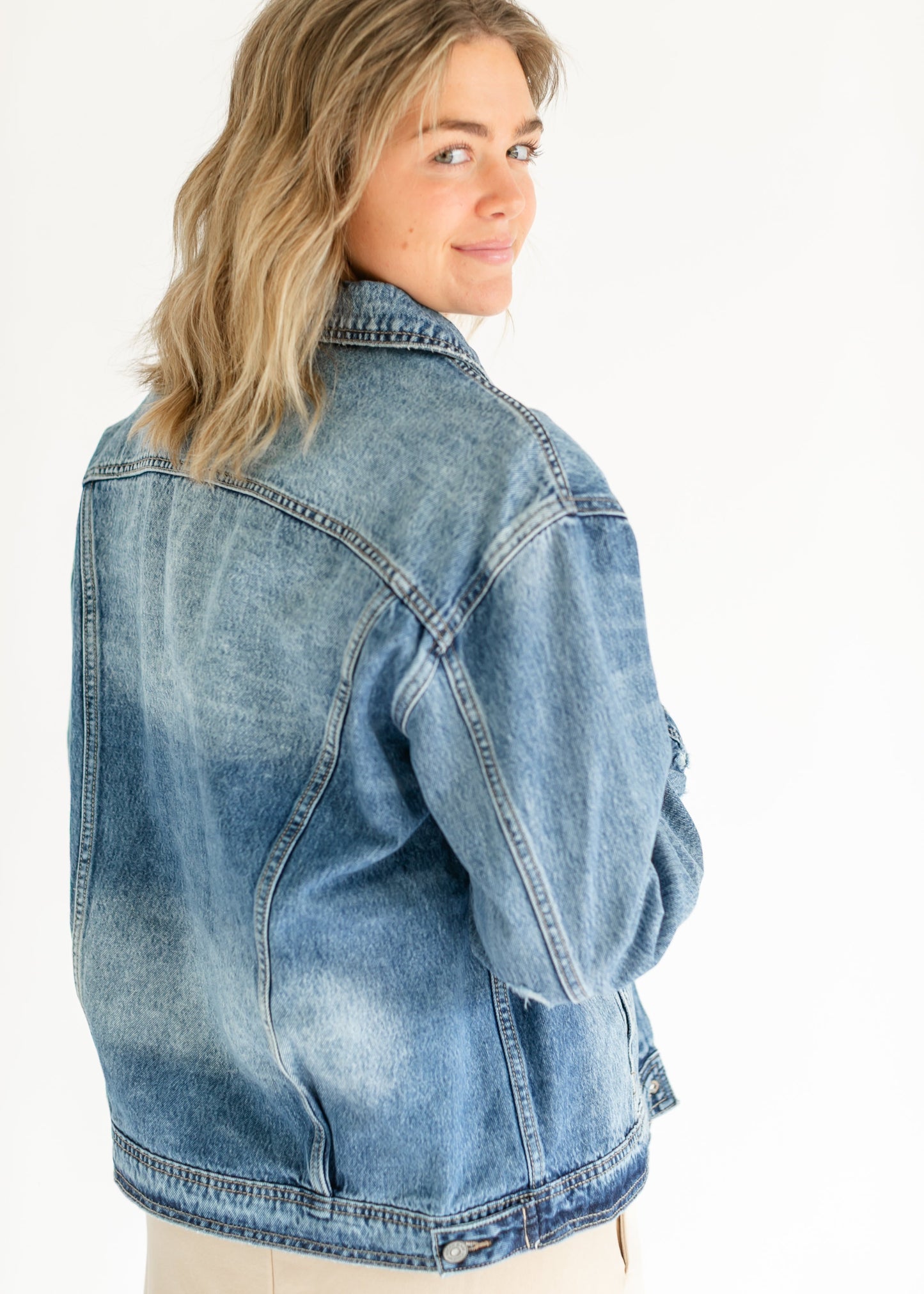 Oversized Denim Distressed Jacket - FINAL SALE