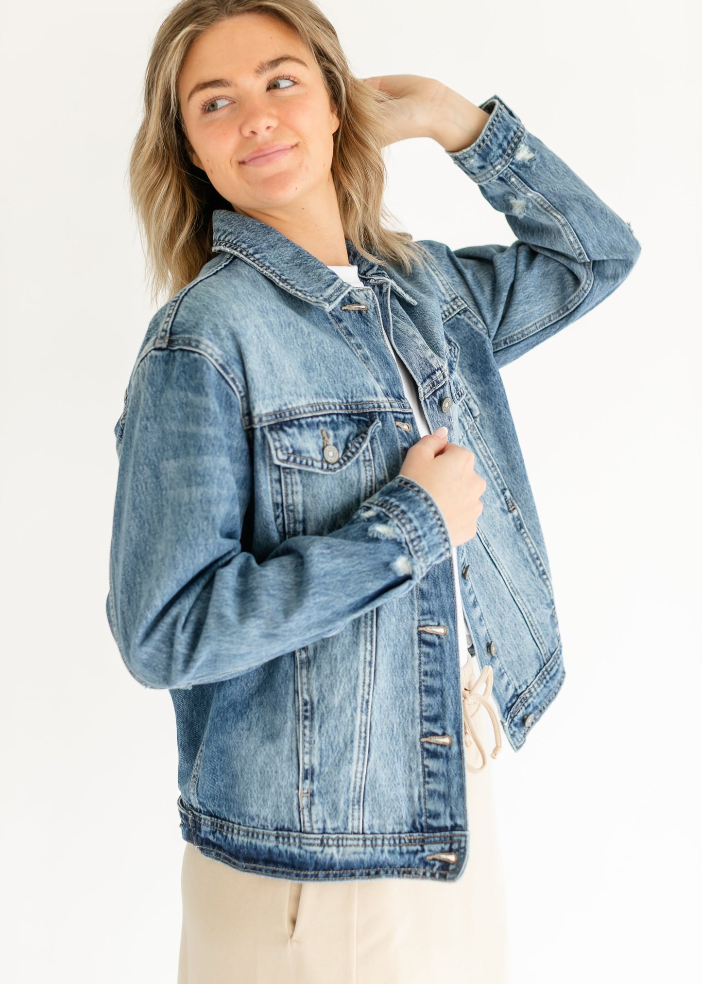 Oversized Denim Distressed Jacket - FINAL SALE