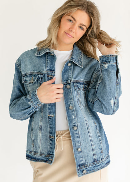 Oversized Denim Distressed Jacket - FINAL SALE