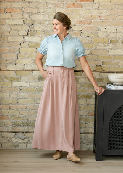 Pearl Snap Denim Short Sleeve Top - FINAL SALE