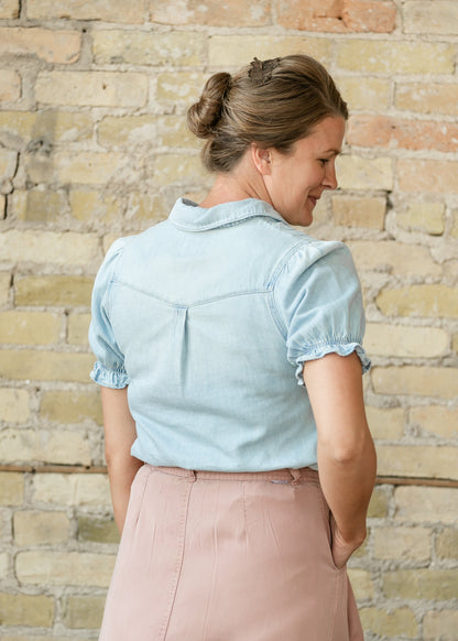 Pearl Snap Denim Short Sleeve Top - FINAL SALE