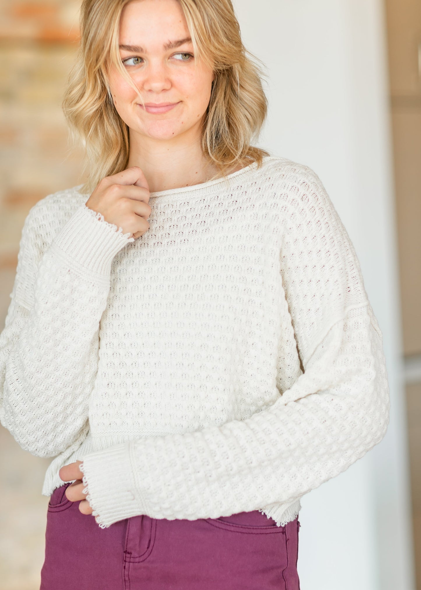 Peyton Raw Hem Bubble Knit Sweater - FINAL SALE