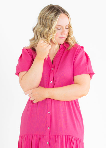 elan Pink Button Front Tiered Maxi Dress - FINAL SALE