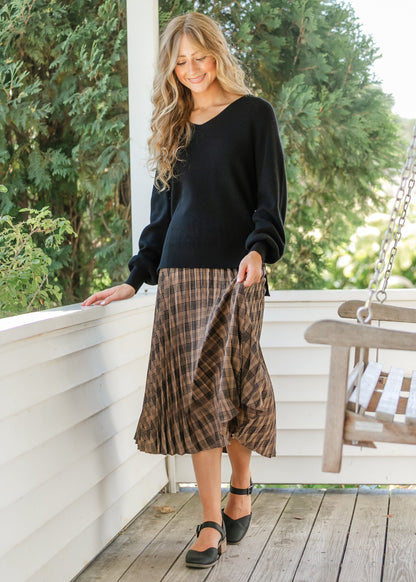 Plaid Pleated Midi Skirt