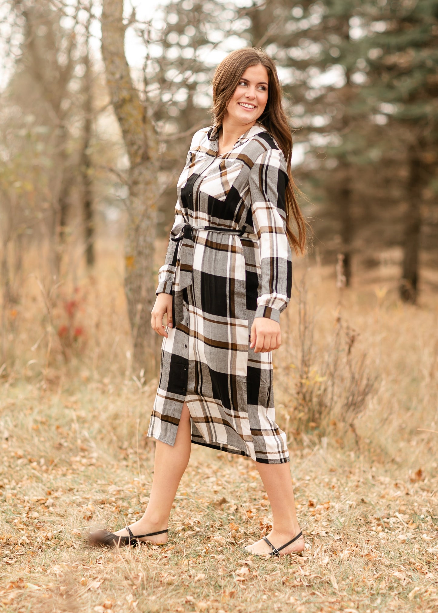 Plaid Print Midi Shirt Dress - FINAL SALE