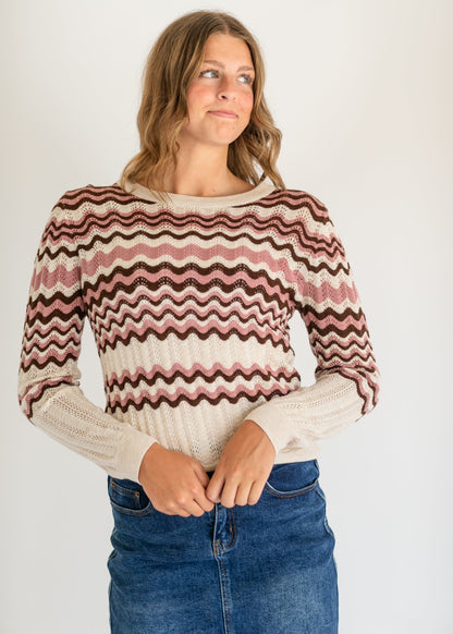 Pointelle Knit Crewneck Sweater - FINAL SALE