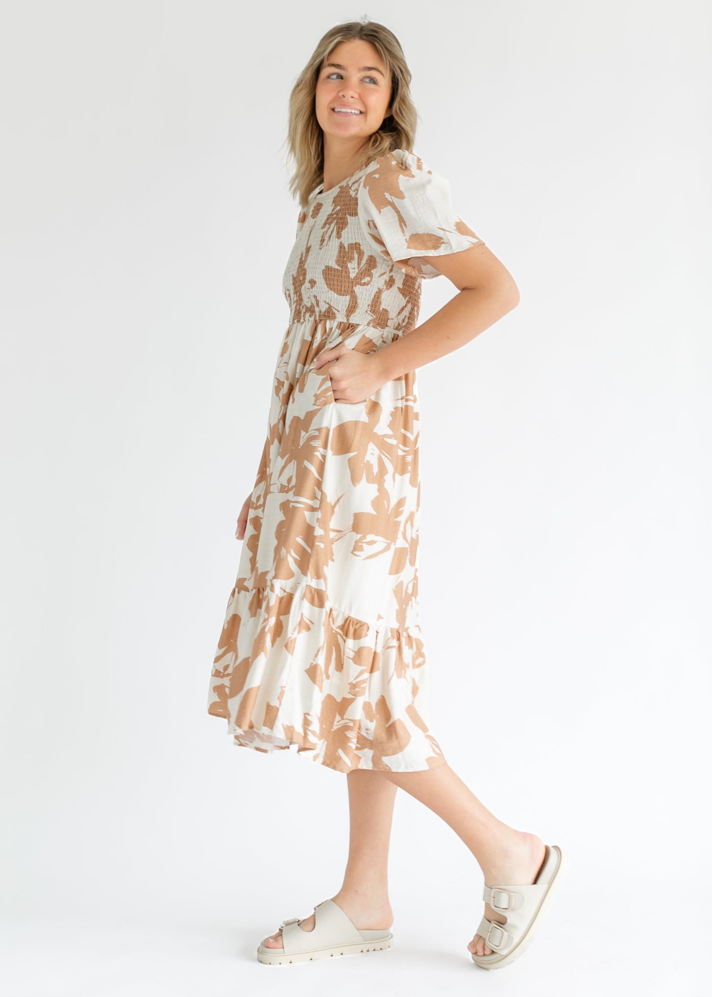 Printed Flutter Sleeve Smocked Top Maxi Dress - FINAL SALE