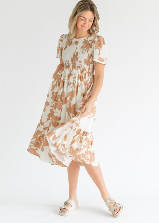 Printed Flutter Sleeve Smocked Top Maxi Dress - FINAL SALE