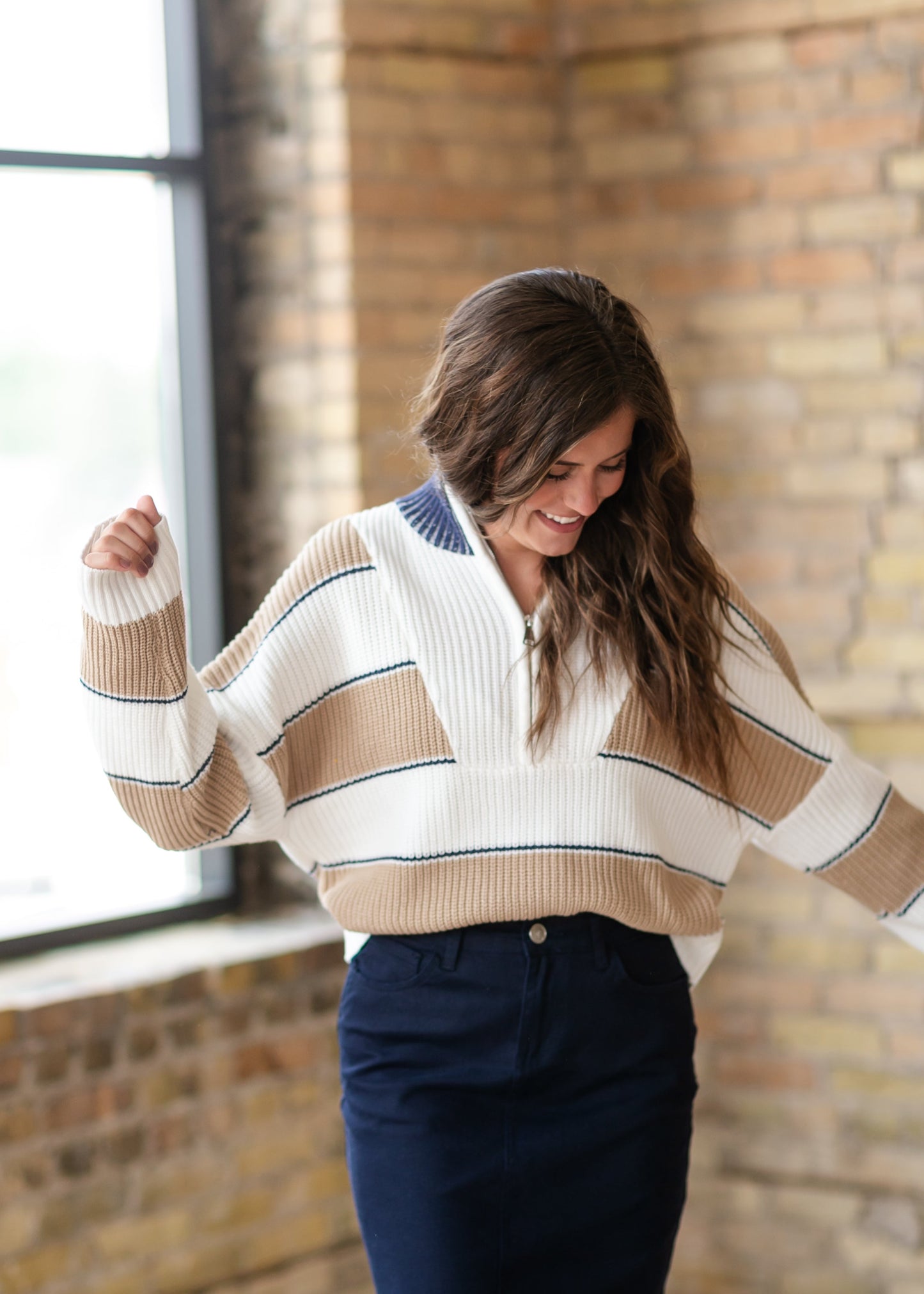 elan Quarter Zip Striped Sweater - FINAL SALE