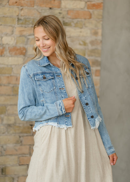 Raw Hem Medium Wash Denim Jacket - FINAL SALE