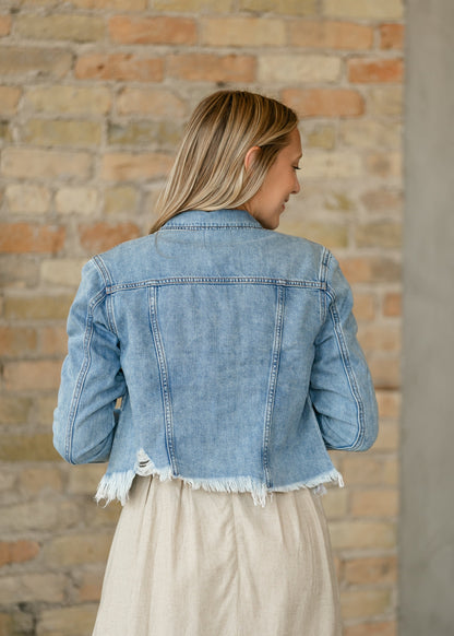 Raw Hem Medium Wash Denim Jacket - FINAL SALE