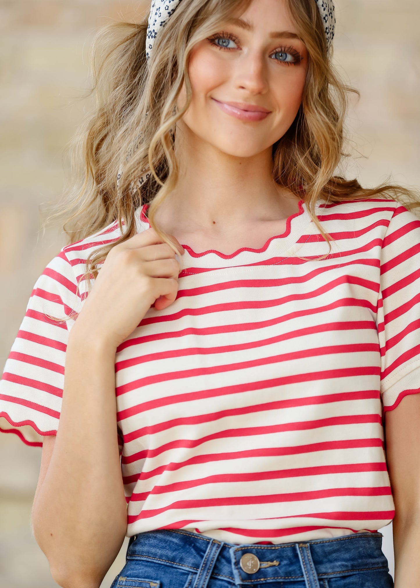 Red Striped Short Sleeve Top - FINAL SALE