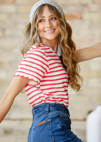 Red Striped Short Sleeve Top - FINAL SALE