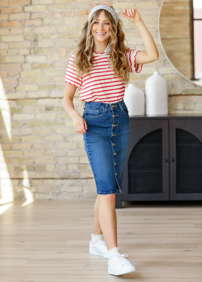 Red Striped Short Sleeve Top - FINAL SALE