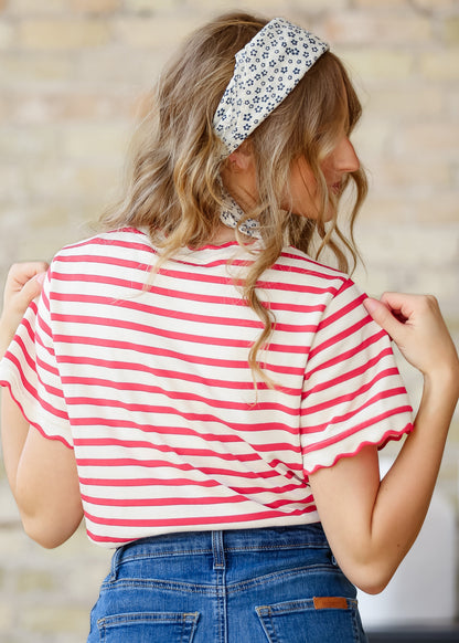 Red Striped Short Sleeve Top - FINAL SALE