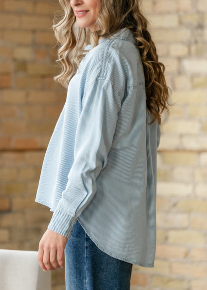 Relaxed Pinstripe Button Front Shirt - FINAL SALE