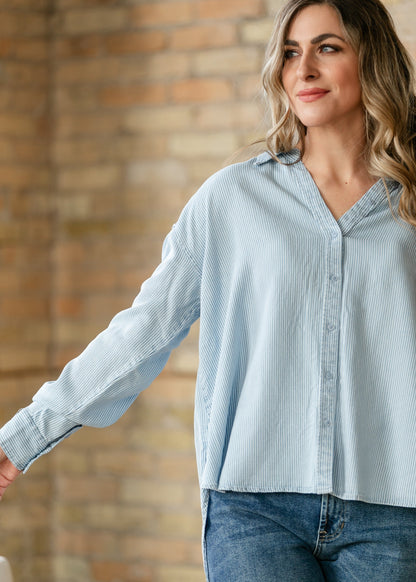 Relaxed Pinstripe Button Front Shirt - FINAL SALE