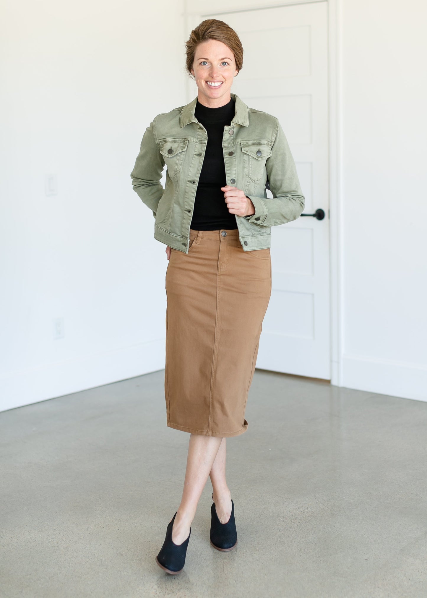 Remi Toasted Coconut Denim Midi Skirt - FINAL SALE