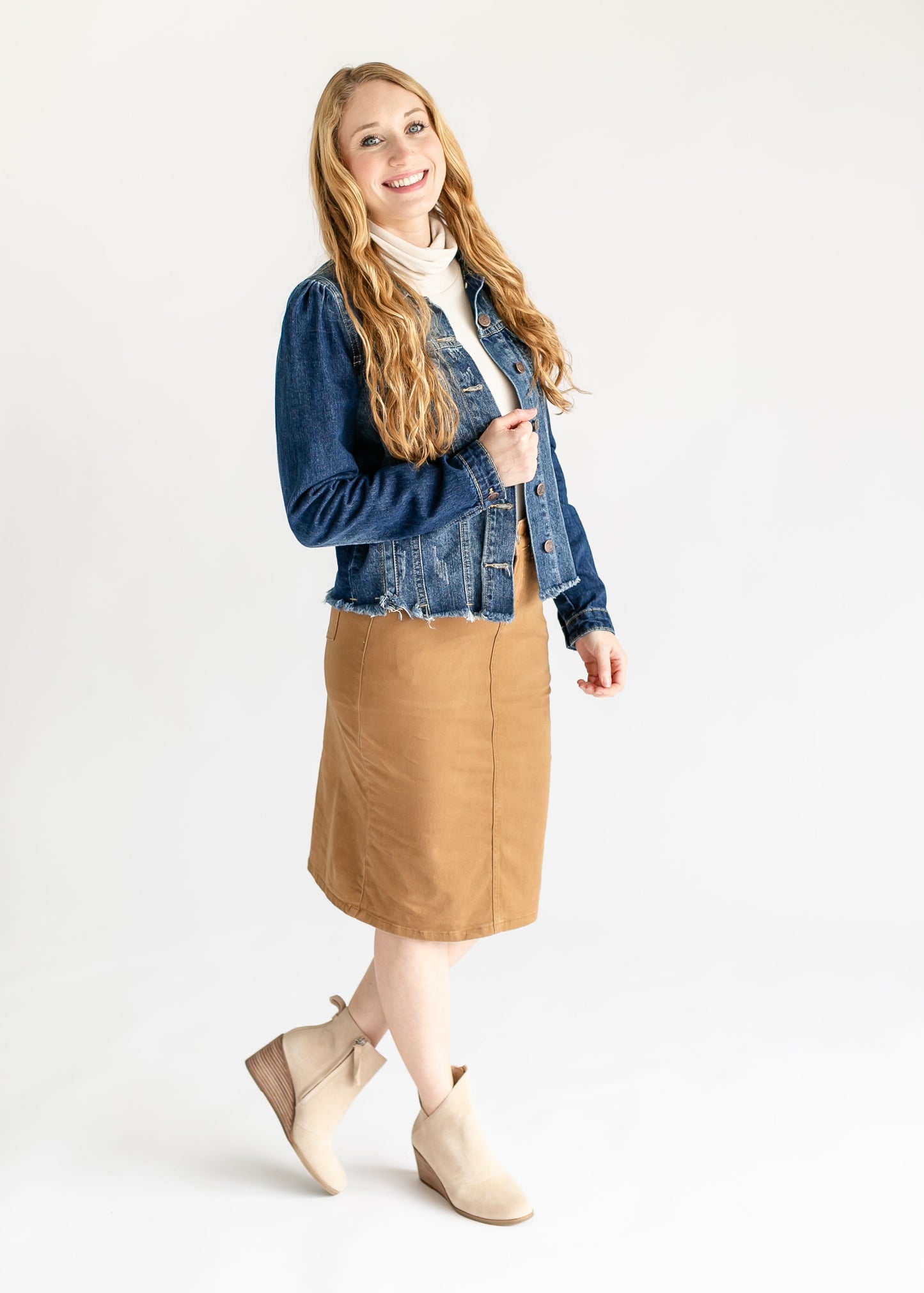 Remi Toasted Coconut Denim Midi Skirt - FINAL SALE