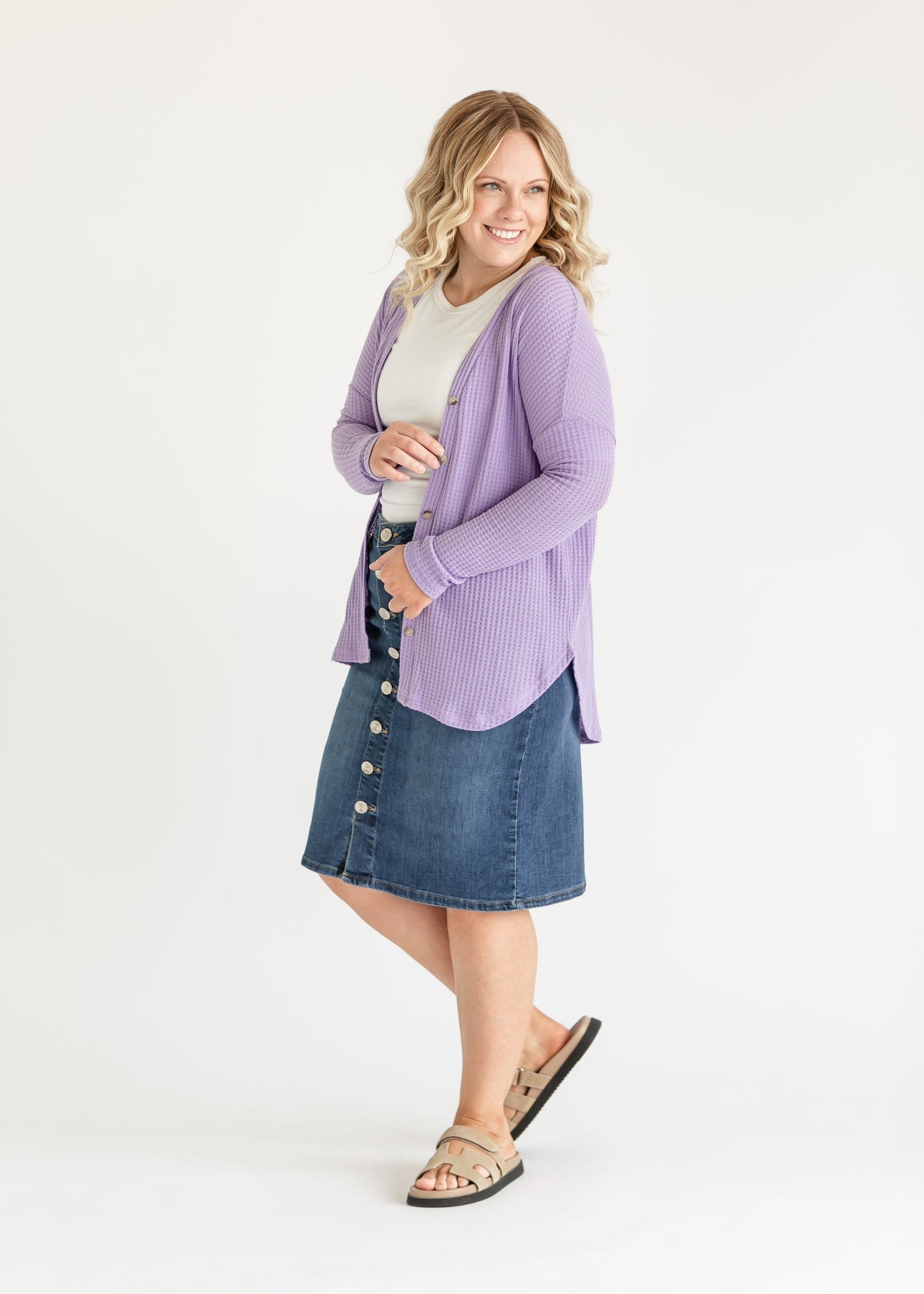 Renley Waffle Knit Button Up Top - FINAL SALE