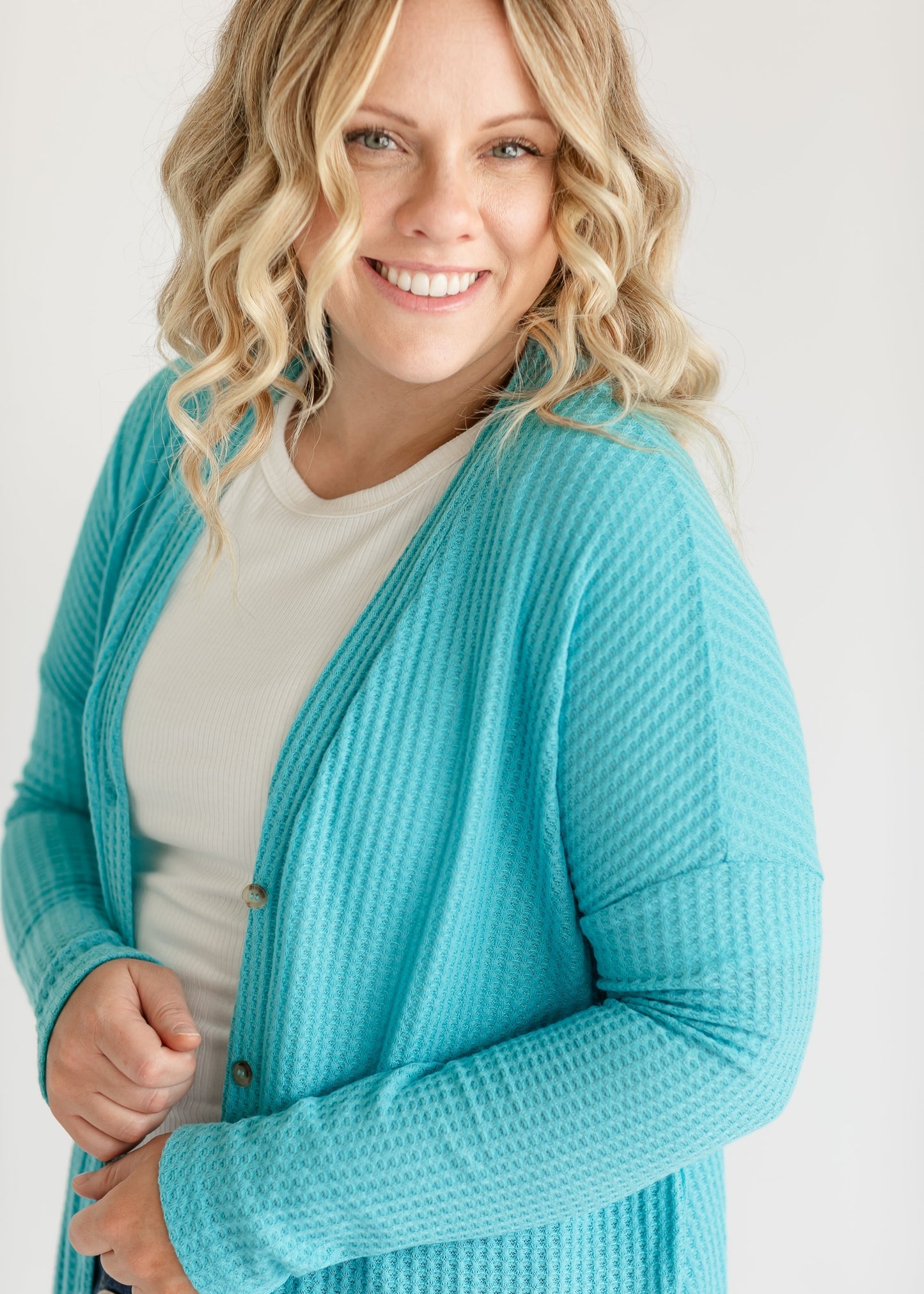 Renley Waffle Knit Button Up Top - FINAL SALE