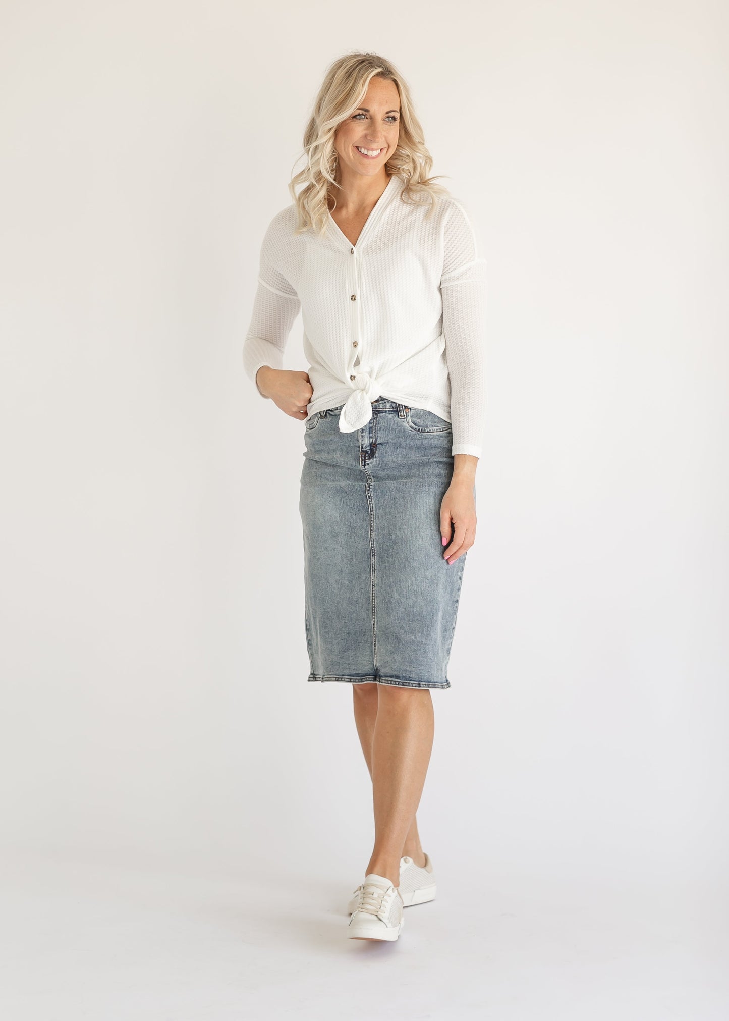 Renley Waffle Knit Button Up Top - FINAL SALE