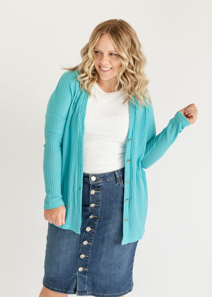 Renley Waffle Knit Button Up Top - FINAL SALE