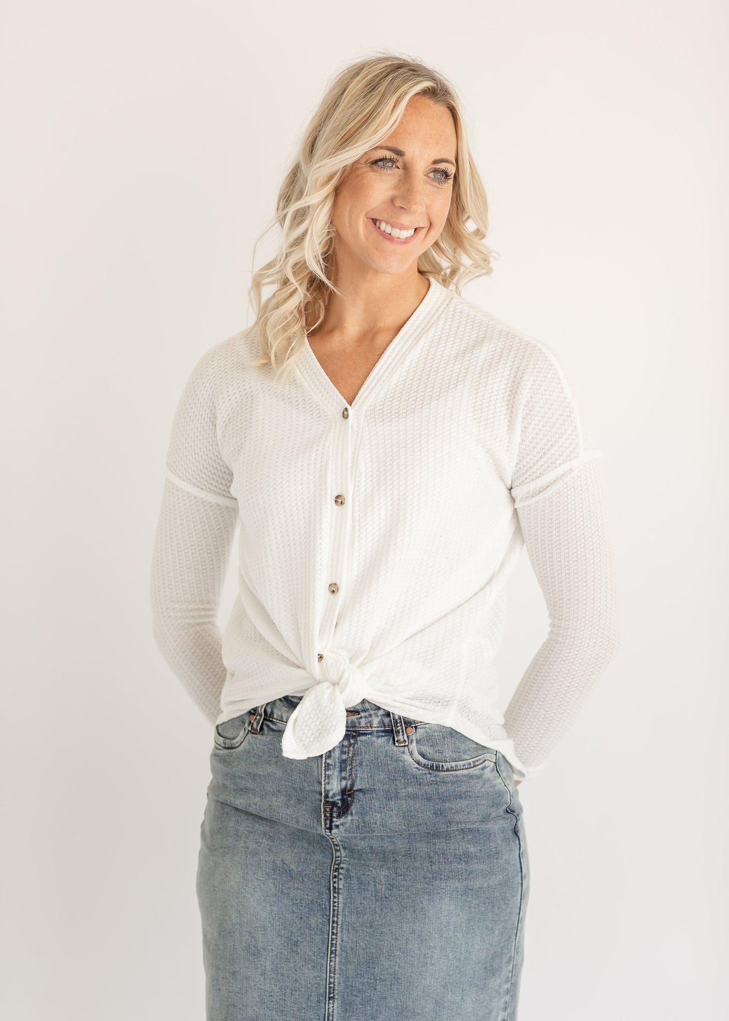 Renley Waffle Knit Button Up Top - FINAL SALE