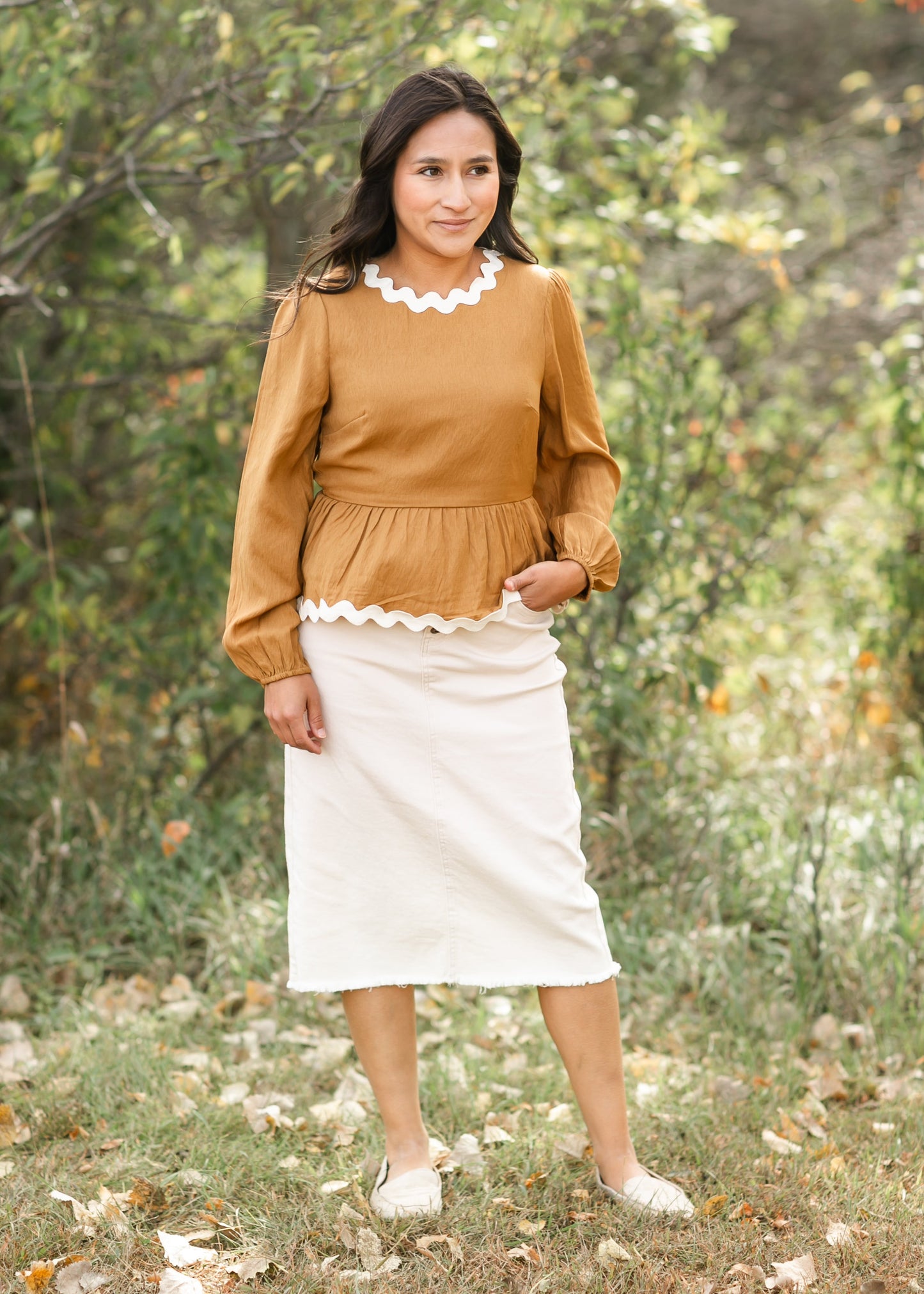Ricrac Trim Peplum Long Sleeve Top - FINAL SALE