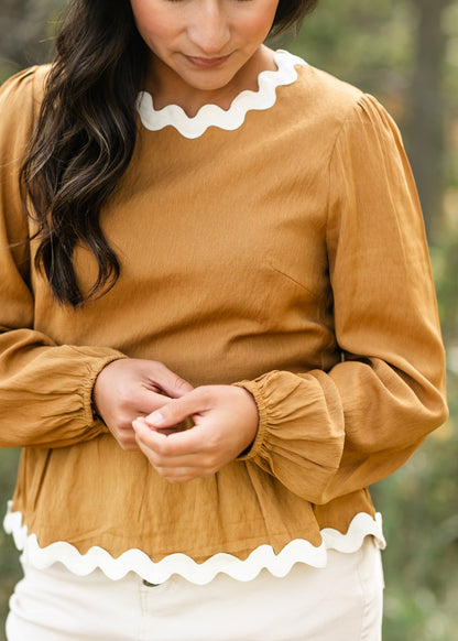 Ricrac Trim Peplum Long Sleeve Top - FINAL SALE
